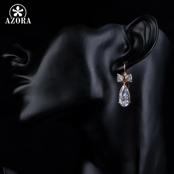 Серьги подвески AZORA из розового золота с прозрачным бантом и фианитом TE0155|drop