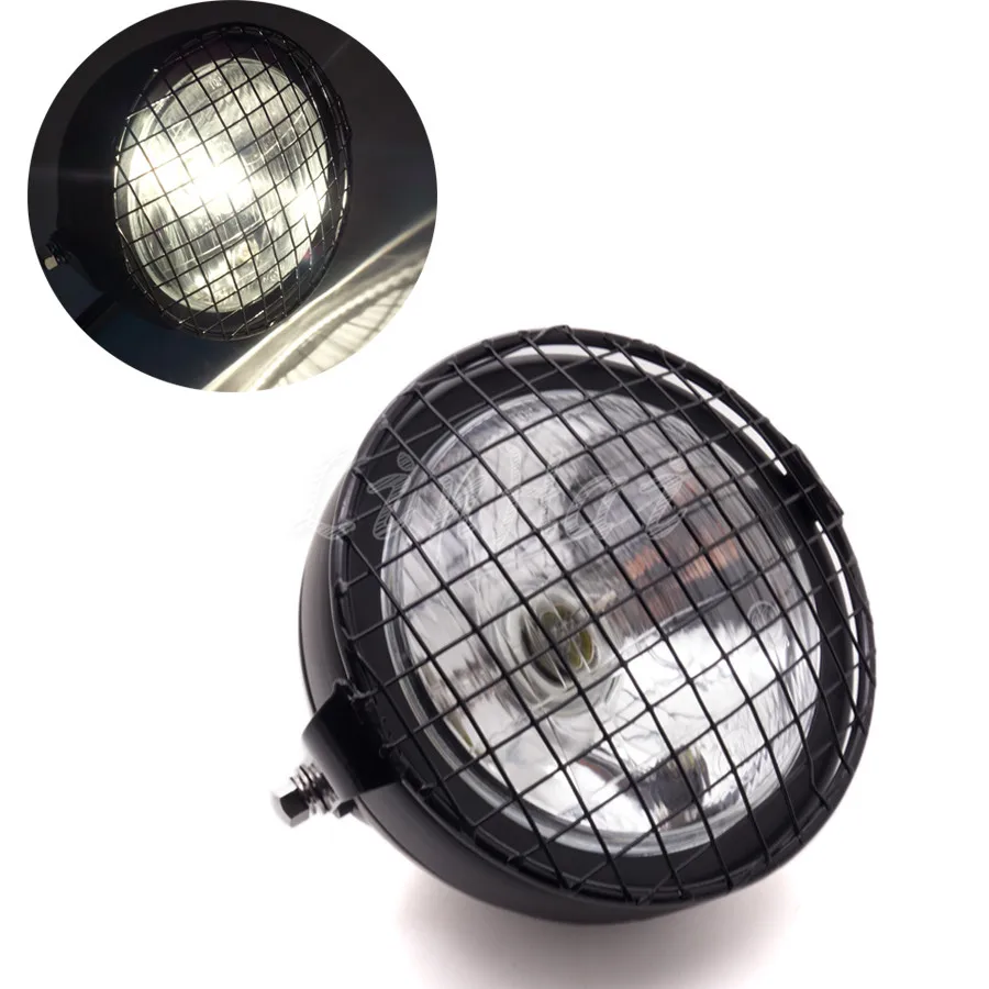 Мотоциклетная черная металлическая Ретро фара с грилем боковым креплением маска