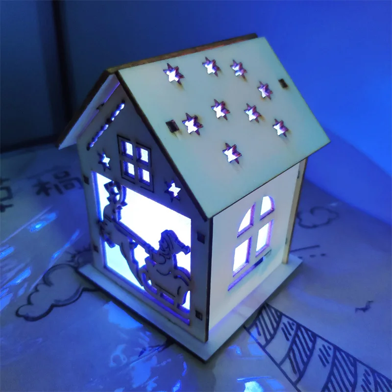 Led рождественский дом сборка ручной работы DIY Развивающие игрушки для рукоделия для детей мигающий деревянный дом детское Рождественское украшение для дома