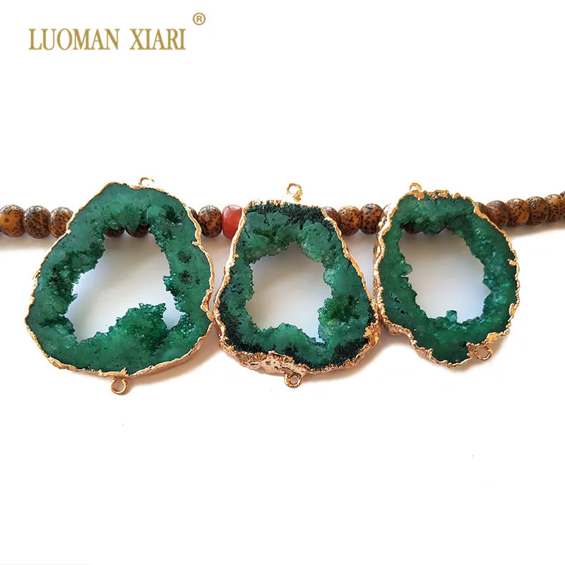 Оптовая продажа натуральный уникальный зеленый 2 круг подключения Drusy