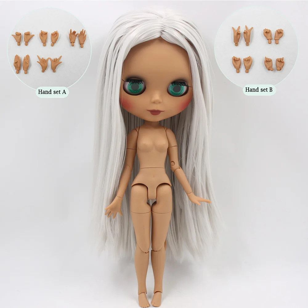 B doll with hand B ICY Nude Blyth Custom Doll No. BL1003 серые прямые волосы 1/6 bjd, pullip, licca, jerryberry - Цвет: B doll with hand B