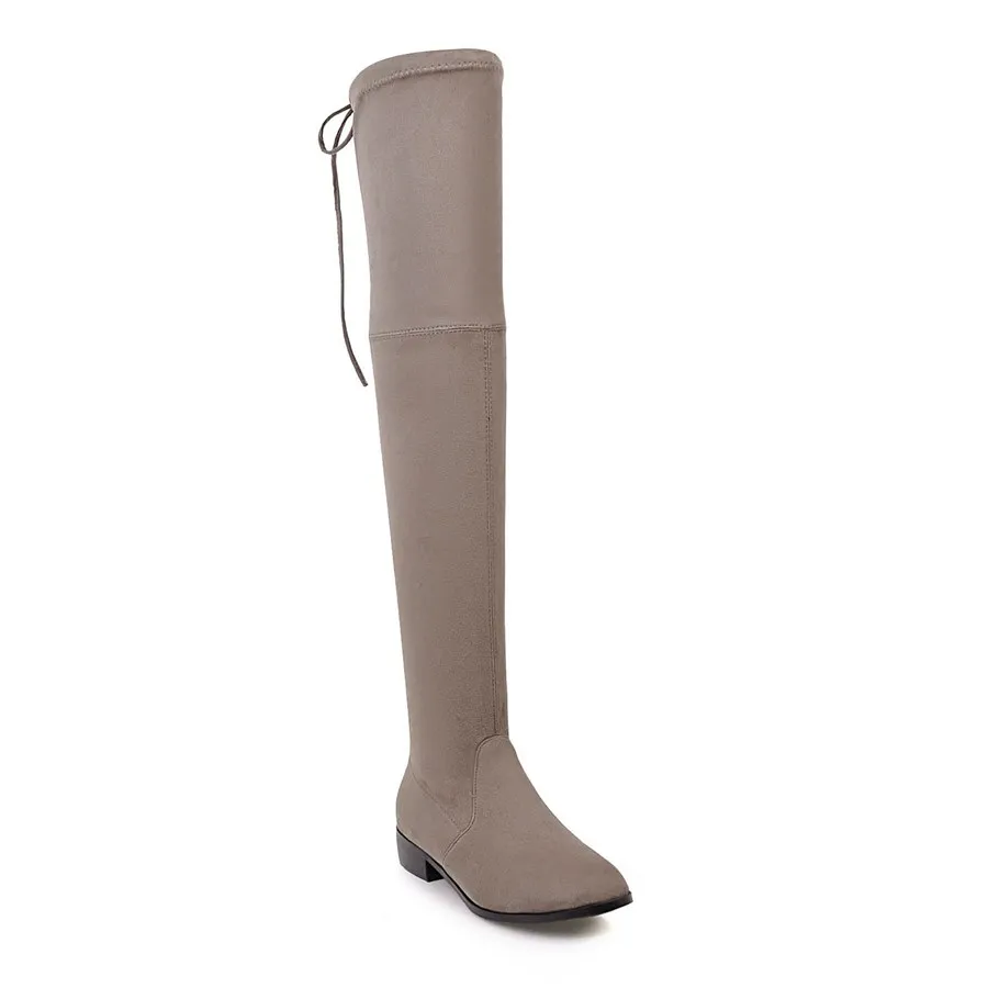 Khaki Warm QUTAA/ женские теплые модные сапоги выше колена повседневные женские сапоги на квадратном каблуке с плюшевой подкладкой размеры 34-43 - Цвет: Khaki Warm