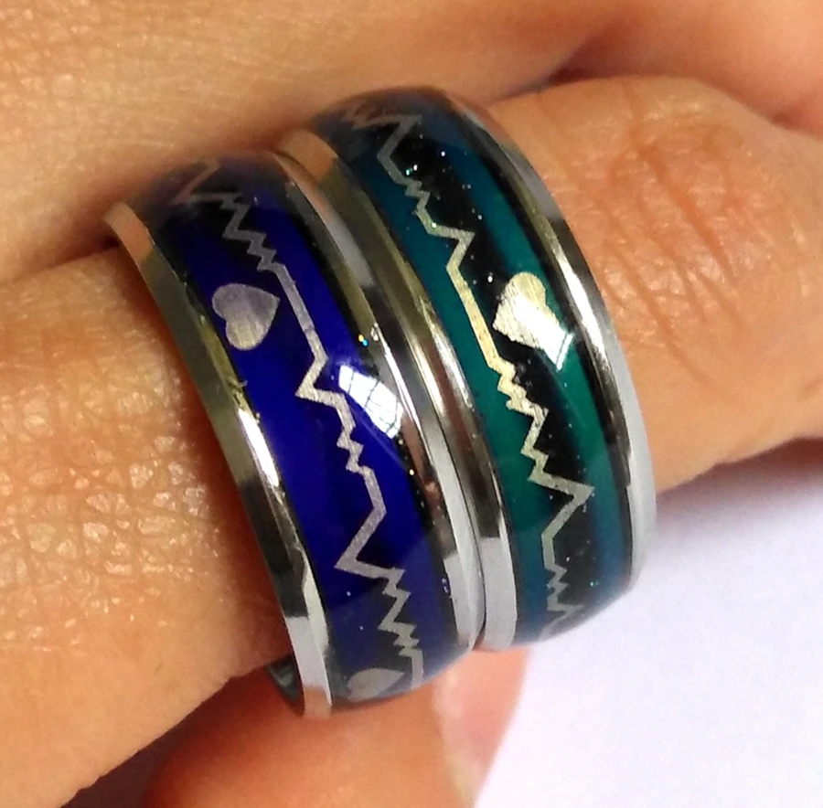 20 шт ECG настроения Кольца 8 мм для мужчин и женщин электрокардиограмма изменение цвета из нержавеющей стали свадебные кольца удобное качество ювелирные изделия
