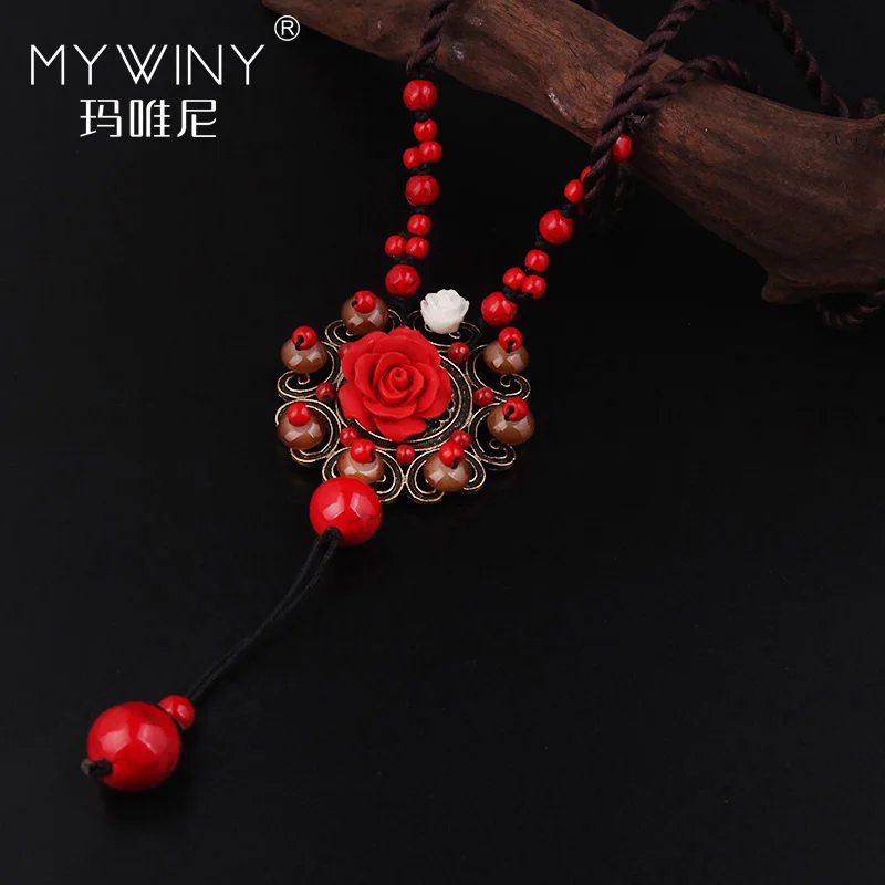 Ожерелье свитер с оплеткой из красных стеклянных камней новое модное этническое