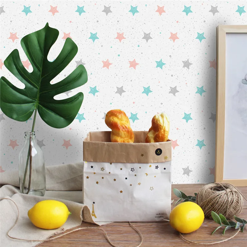 Розовые Обои Для спальни для девочек декоративные наклейки со звездами ПВХ