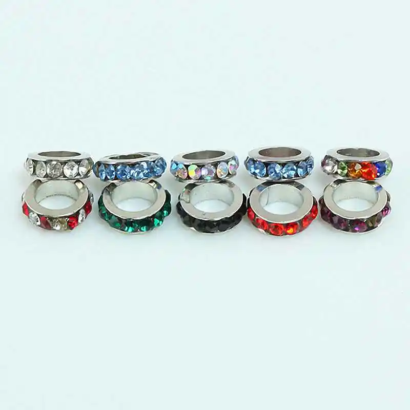 

TUMBEELLUWA 1Lot (50Pc) Multicolor Large Hole 5mm Crystal Rhinestone Wheel Beads Charms For European Bracelet