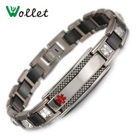 wollet jewelry medical alert magnetic bracelet bangle for women men black stainless steel cz stone health care magnet