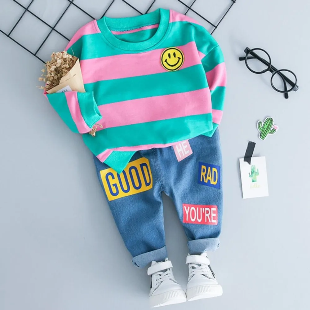 Spring Autumn Baby Boy Girl Clothing Set Cotton Kids Toddler Clothes Stripe Sport Suit For Infant Long Sleeve t-shirt+pants | Детская