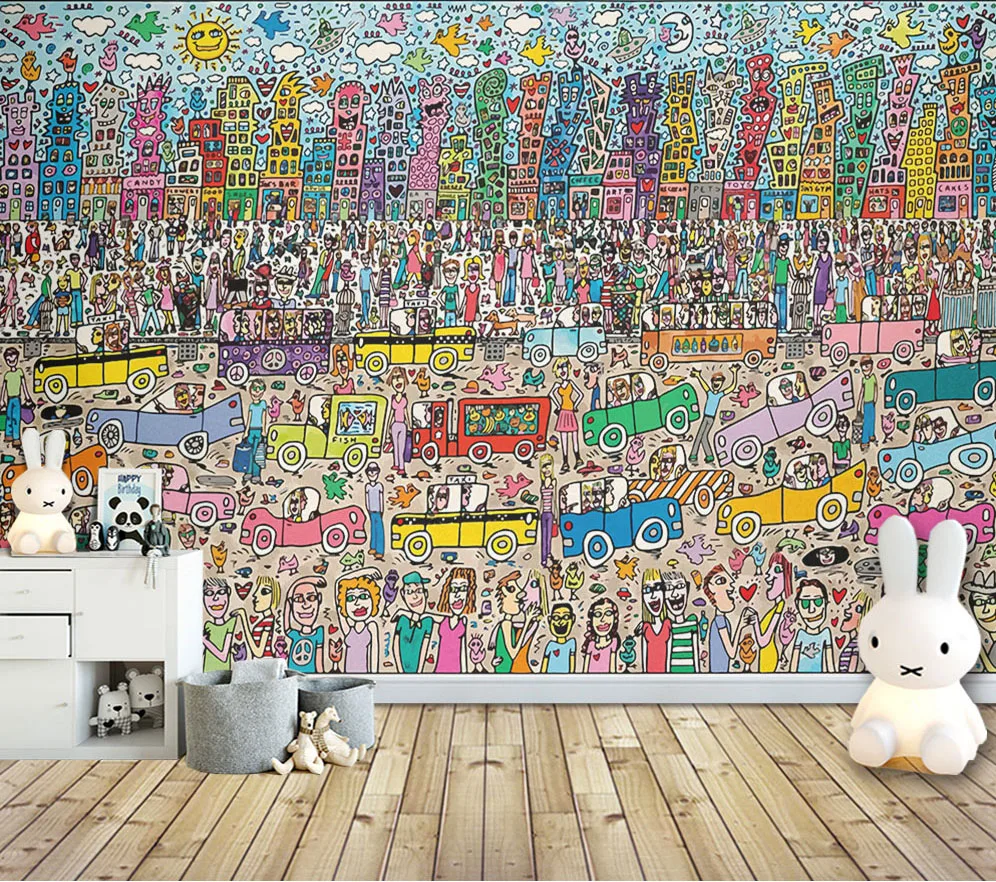 

8d Cartoon thousand people photo wall sticker for lliving room TV background wallpaper 3d Kids room bedroom mural paper Decor