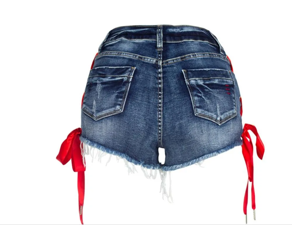 

2019 Womens Double Side Strap Lace Up Bandage High Waist Denim Shorts Large Size Female Spring Summer Cowboy Jeans Short K1030