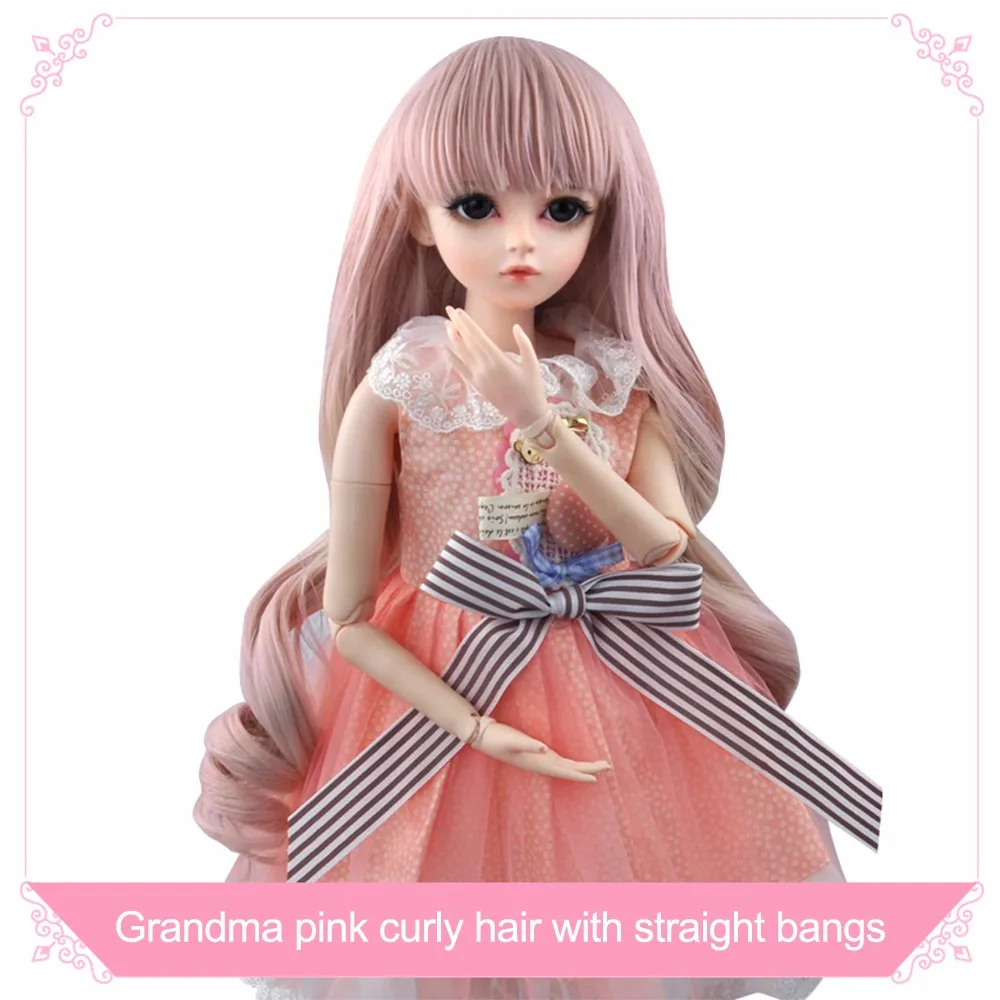 BJD кукольные парики для 1/3 BJD SD кукла высокая температура проволока длинные светлые серые кудрявые прямые волосы парик кукла аксессуары - Цвет: Grandma Pink Curly