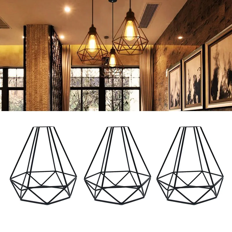 

Geometric Pendant Metal Lamp Guard Retro Vintage Pendant Light Shade Iron Cage ALI88
