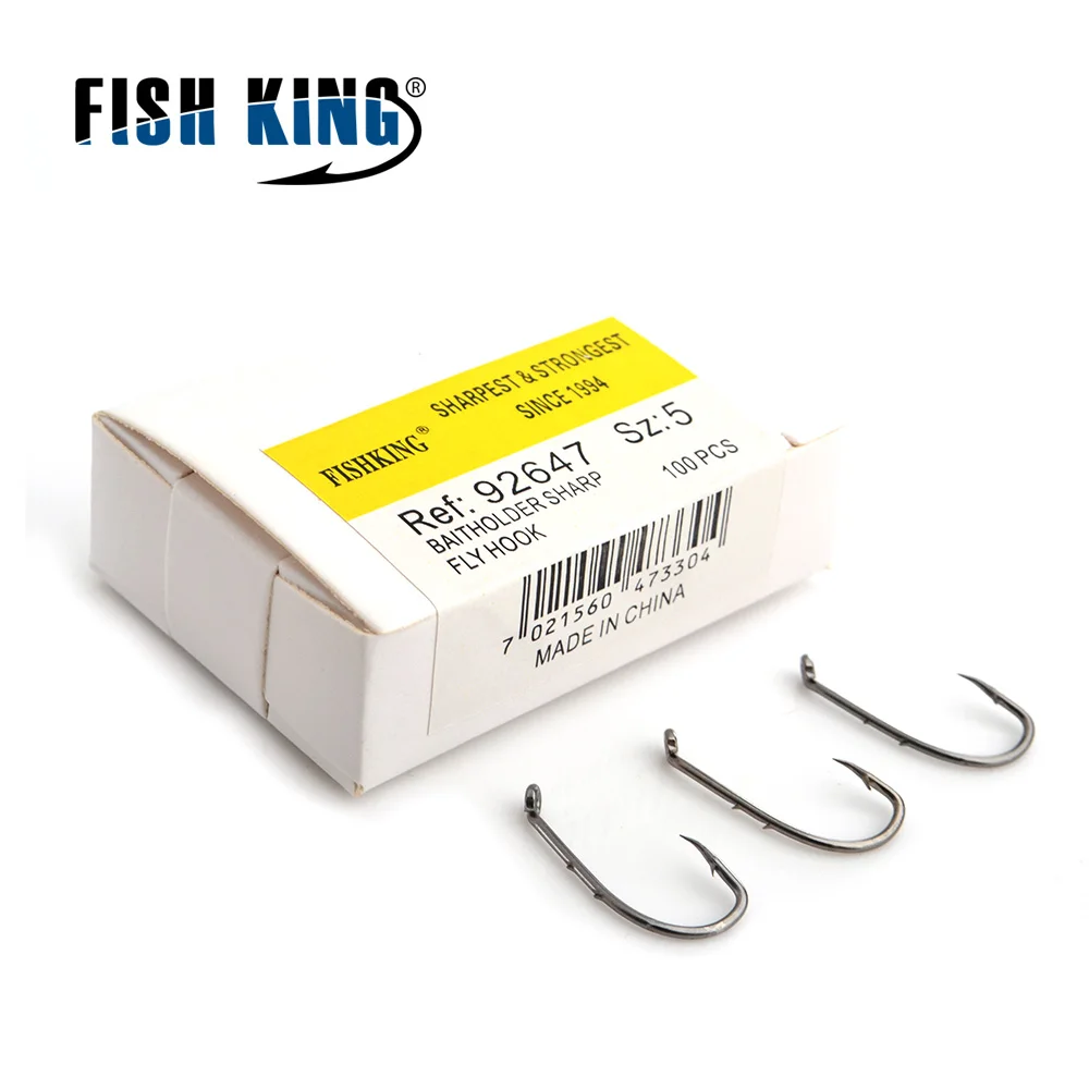 

FISH KING 100pcs/lot Fishing Hook Barbed Fishhook Long Shank Baitholder AD Sharp Ringed Boat Benting Fly Carp Fishing Tackle