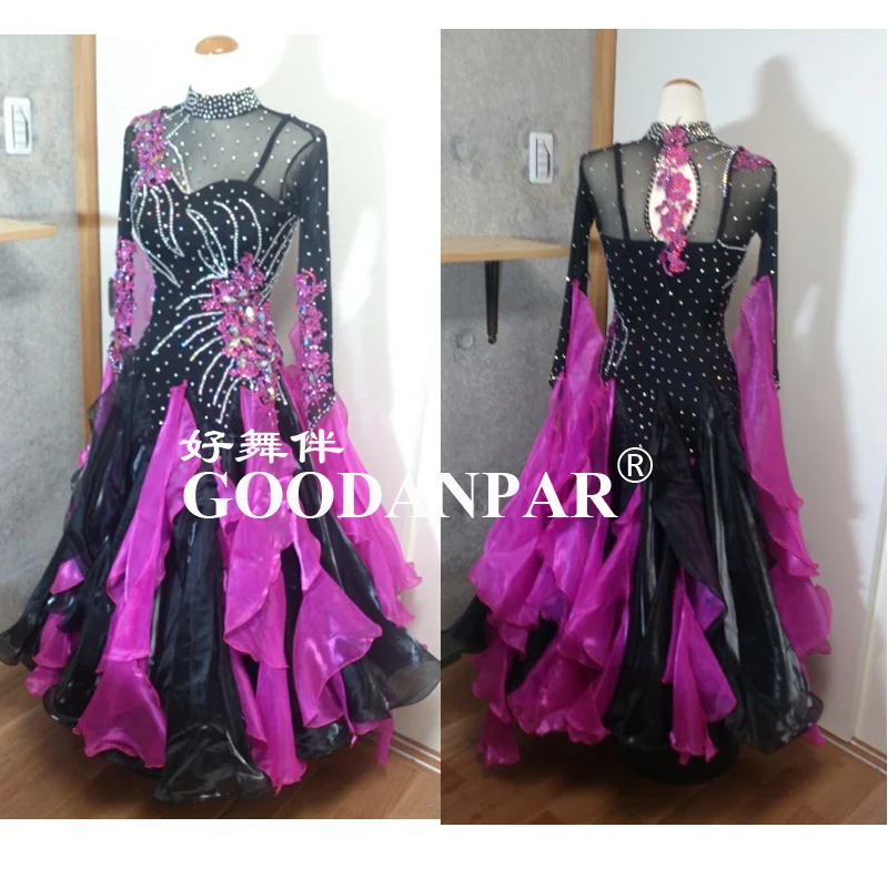 

GOODANPAR New Style Lycra Mesh Ballroom Dance Competition Dresses Women With Rhinestone Necklace Bodysuit Bra Stage Dance Wear