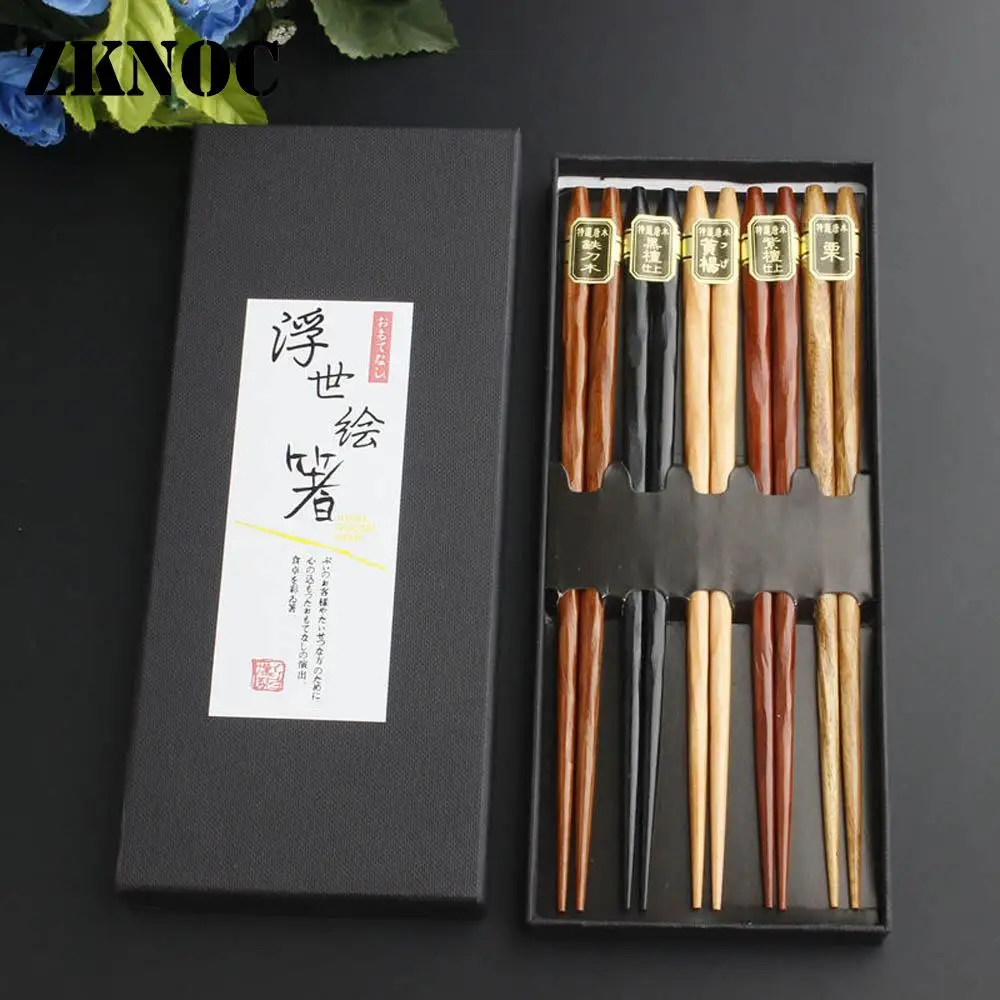 ZKNOC 5 пар многоразовые палочки для еды натуральные деревянные китайский набор