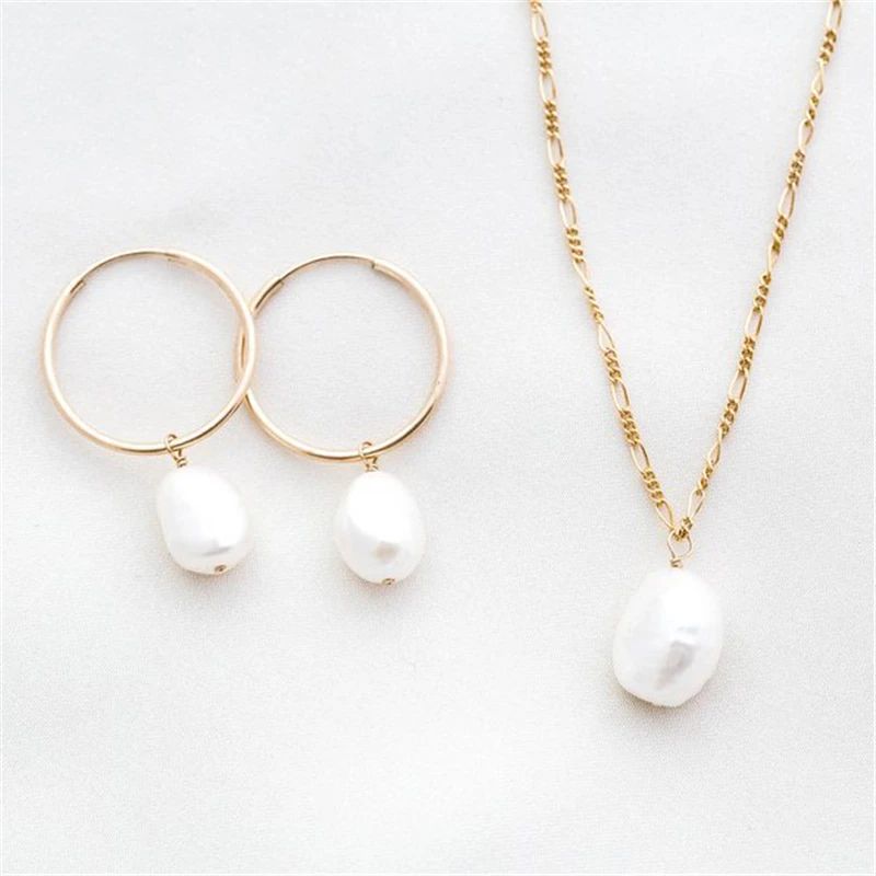 necklace earring Canner, барокко, жемчужное ожерелье, женская подвеска, Золотое жемчужное ожерелье, цепочка, длинная девушка, неправильные жемчужные бусы, ювелирное изделие C5 - Окраска металла: necklace earring