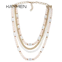 kaymen handmade acrylic strands beads long chains necklace for girls multi layers charm golden plated party jewelry necklace