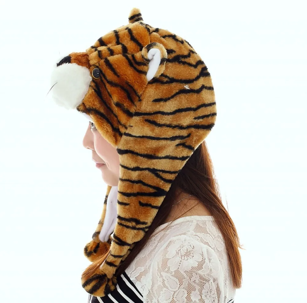 Милая плюшевая шапка-ушанка для мальчиков и девочек с коричневым тигровым