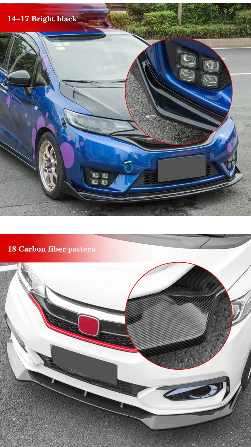 3 шт., АБС/углеродное волокно, передний бампер для Honda FIT, автомобильная внешняя модификация
