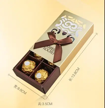 FERRERO ROCHER коробки, свадебные сувениры милые подарки сумки вечерние поставки Baby Shower Ferrero шоколадные конфеты коробки 6 отверстий золотого цвета с бантом