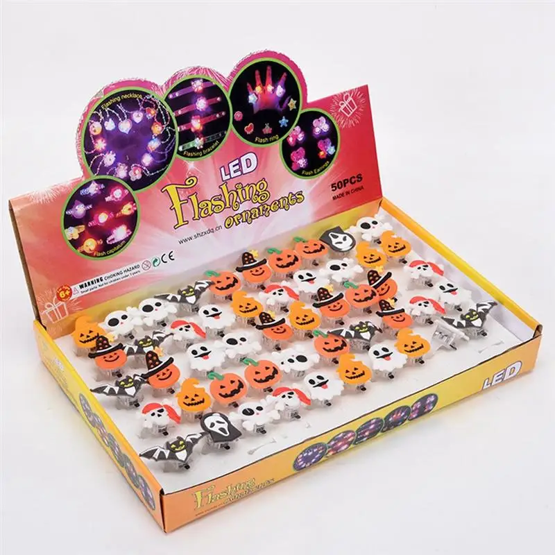 50 шт. кольцо для Хэллоуина с черепом и тыквой светодиодное светящееся аксессуары