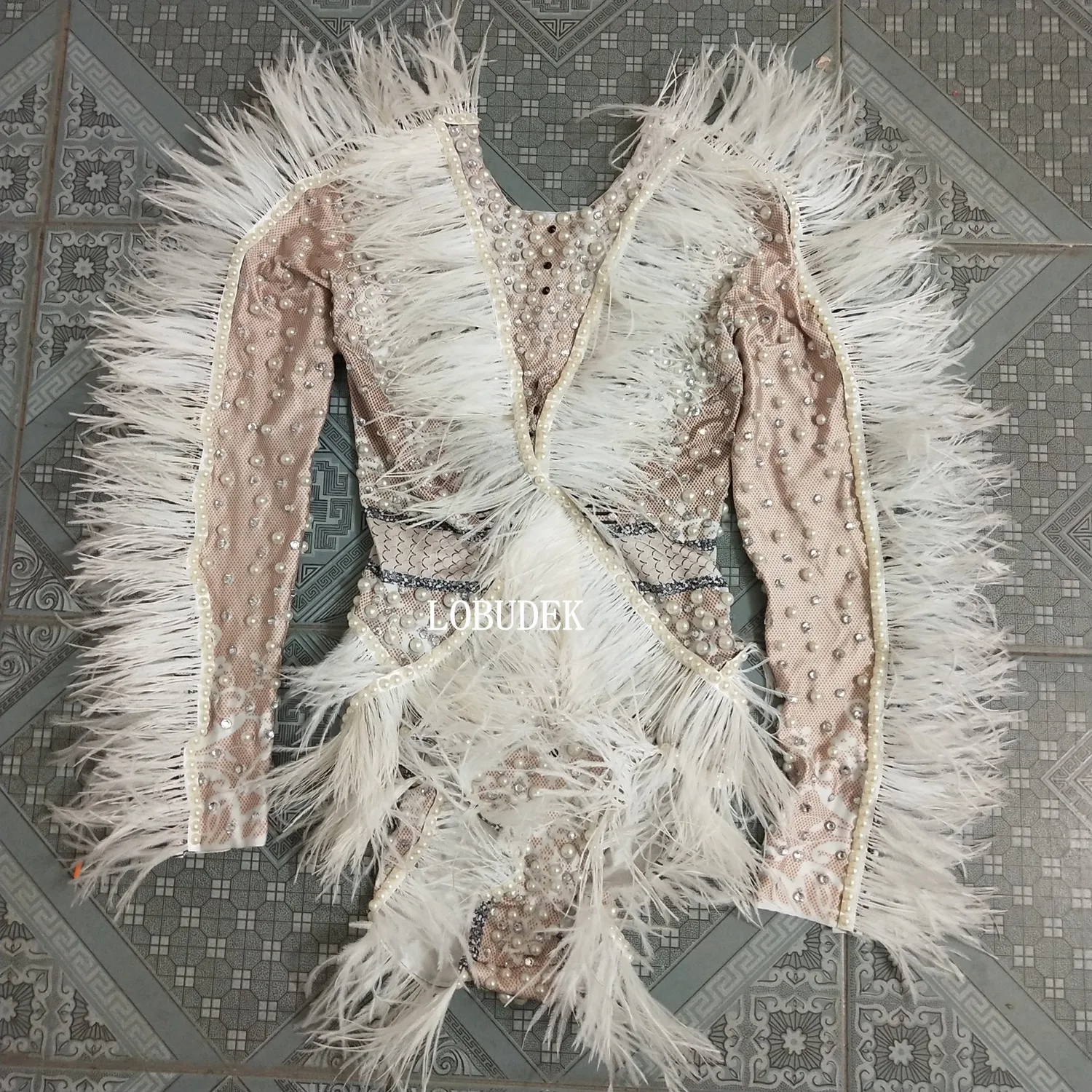 Women Performance Stage Transparent Rhinestones Tassel Bodysuit Dance Costume Bar Club Party Crystals Fringes Leotard Bodysuits