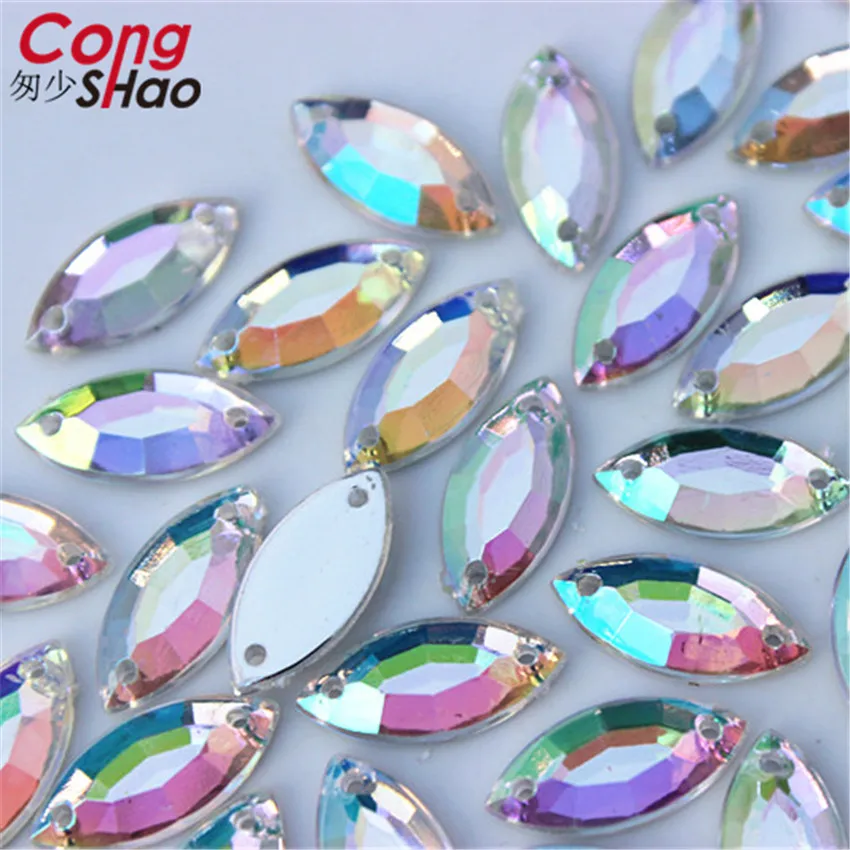 Cong Shao 100 шт. 6*12/7*15 мм Блестящий Кристалл маркиза AB Цвет Серебряная основа пришить