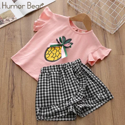 pink Humor Bear/Новинка года; комплект одежды для маленьких девочек; повседневная одежда; летний комплект для маленьких девочек; комплект одежды для детей с принтом ананаса - Цвет: pink