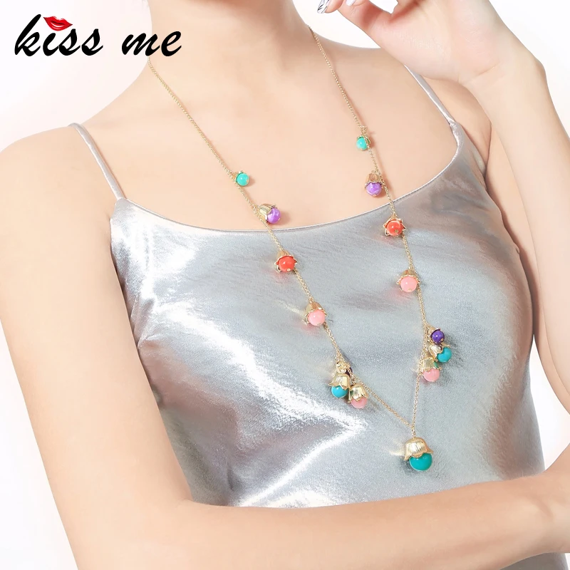 KISS ME разноцветные бусы из смолы ожерелья и кулоны летняя Новинка Цепочка Из