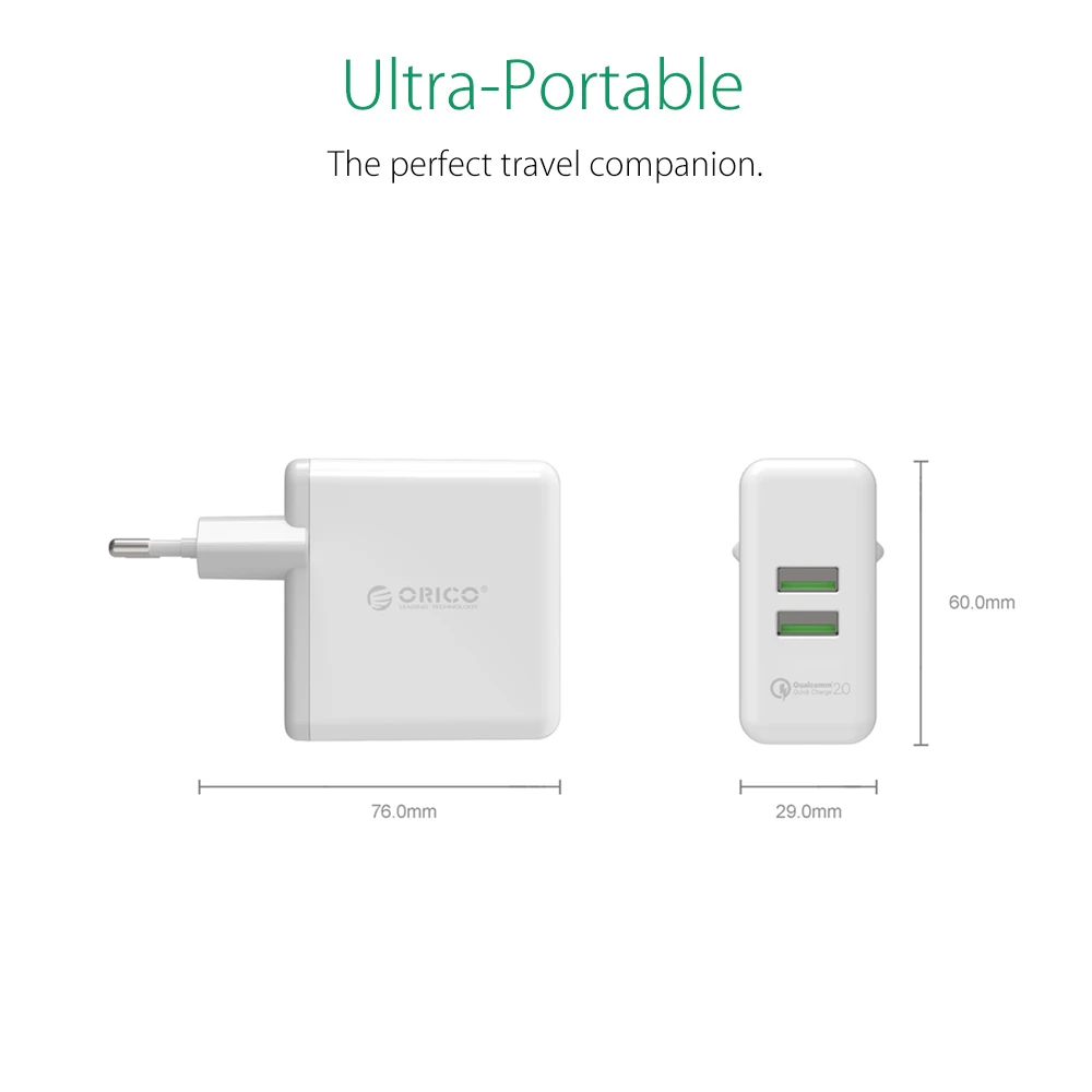 ORICO QCK 2U 2 порта быстрое зарядное устройство Портативный QC 0 USB настенное для samsung
