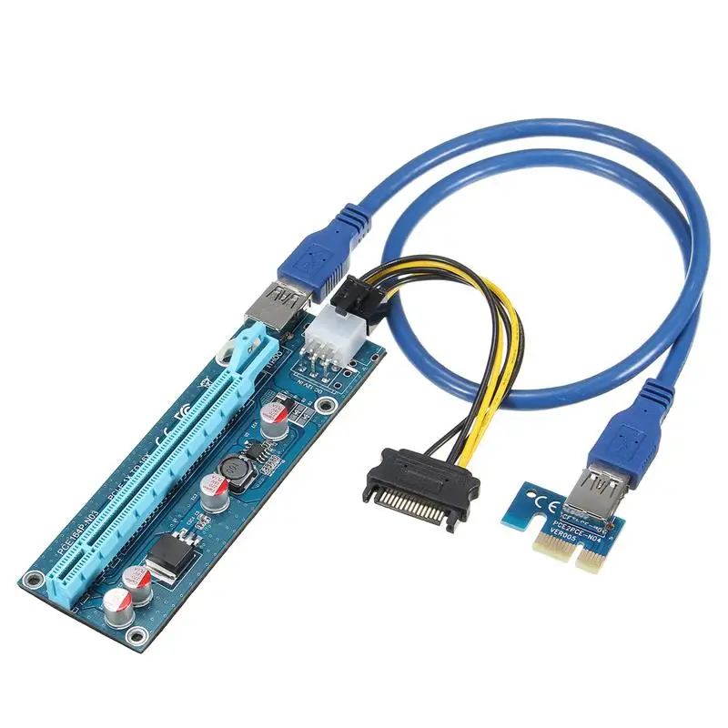 PCI-E PCI Express Riser Card 1x к 16x USB 3 0 кабель для передачи данных SATA 6Pin IDE Molex источник питания