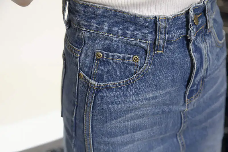 Женская джинсовая юбка с высокой талией однотонная Повседневная облегающая