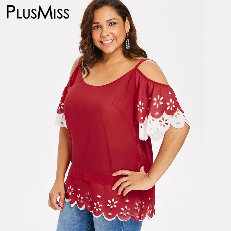 PlusMiss плюс Размеры 5XL открытыми плечами Бохо блузка Для женщин большой размер