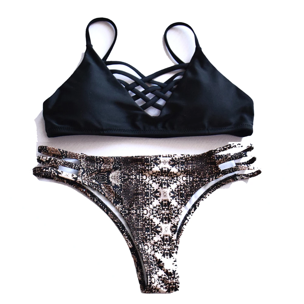 

Sexy Swimwear Women's Bikini Set Print Pushup Swimsuit Low Waist Bathing Beachwear Biquini Swimsuit Tops Bottoms Different Color