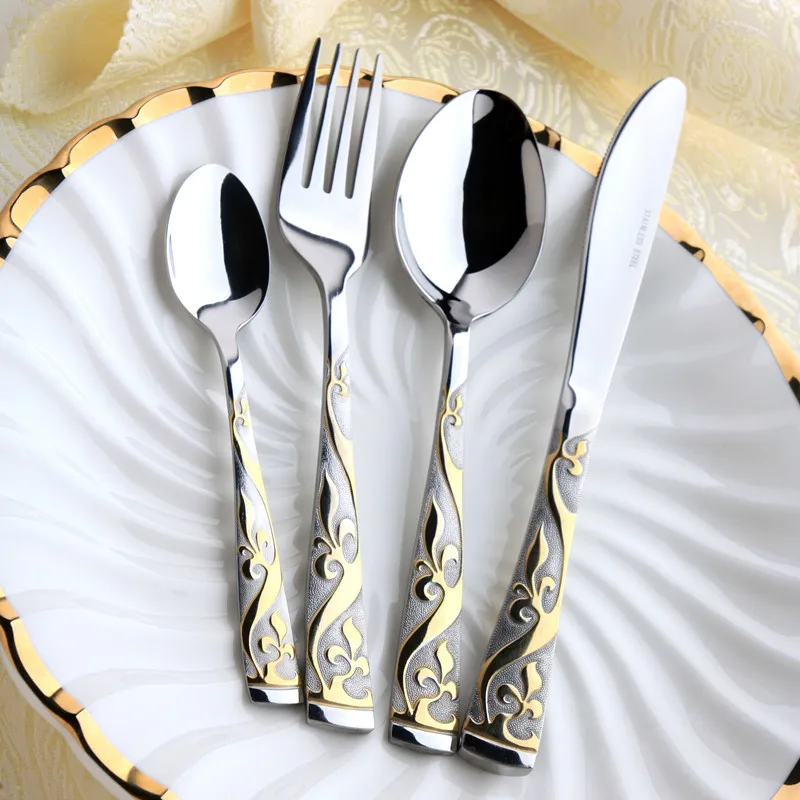 Набор позолоченных столовых приборов 4 шт|fork knife|gold plated cutlery setchristmas dinnerware |