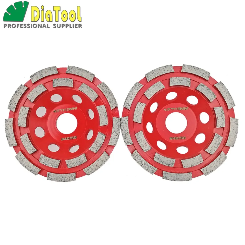 DIATOOL 2pcs 115mm Professional Welded Diamond Double Row Grinding Cup Wheel For Concrete, Dia 4.5