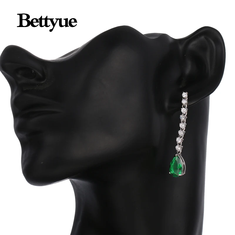 Женские длинные серьги Bettyue Очаровательные зеленые капельки с блестящим