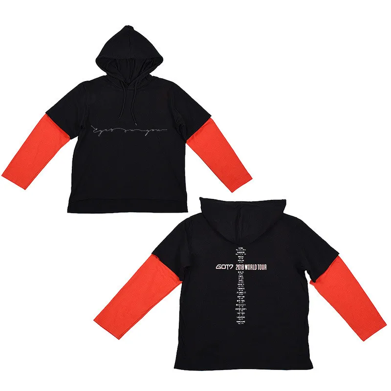 K Pop Kpop GOT7 EYES ON YOU Album Thin Hoodie Cotton Hoodies With Hat Printed Stitching Contrast Sleeve Sweatshirts WY742 | Женская