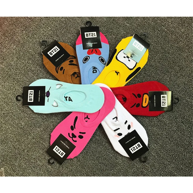 7 пар/упак. Kpop BTS BT21 мультфильм невидимые носки по щиколотку милые животных ТАТА