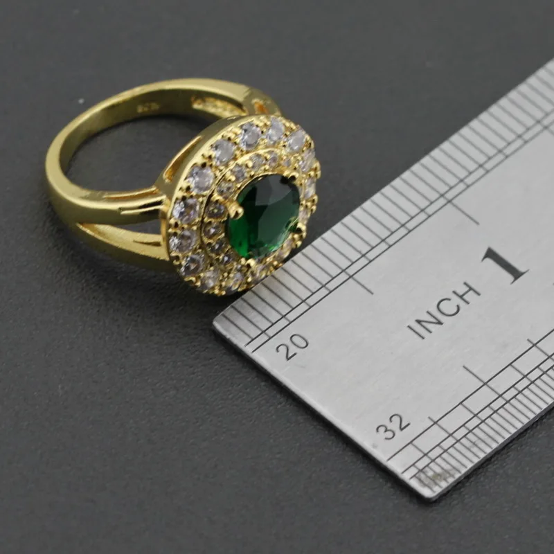 Элегантный женский комплект украшений с зеленым цирконием и белым кристаллом