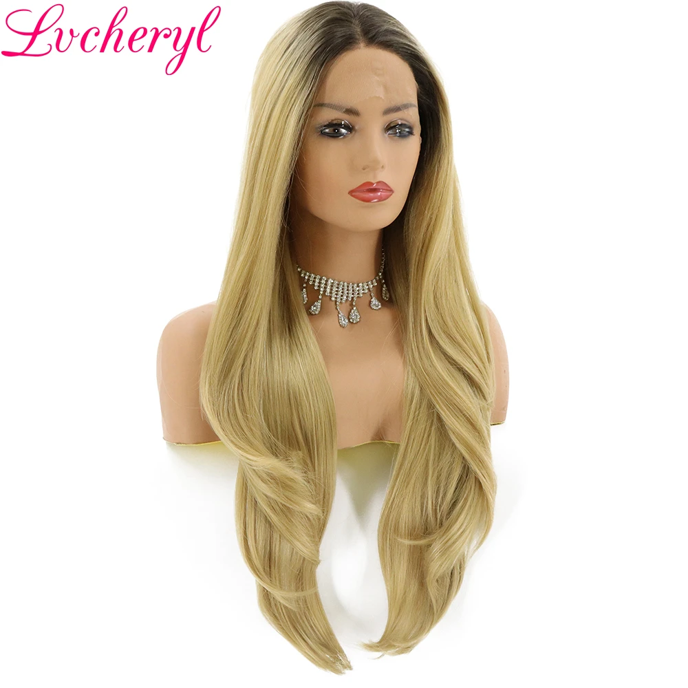 Lvcheryl Ombre блондинка темные корни естественный Длинные Волнистые жаропрочных