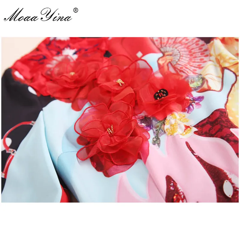 MoaaYina с коротким рукавом Аппликация Бисер блесток Тонкий элегантный цветочный