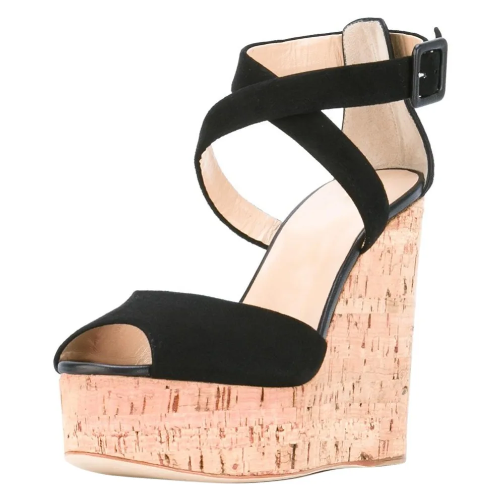 Onlymaker/женские босоножки на танкетке с открытым носком замшевые туфли каблуке