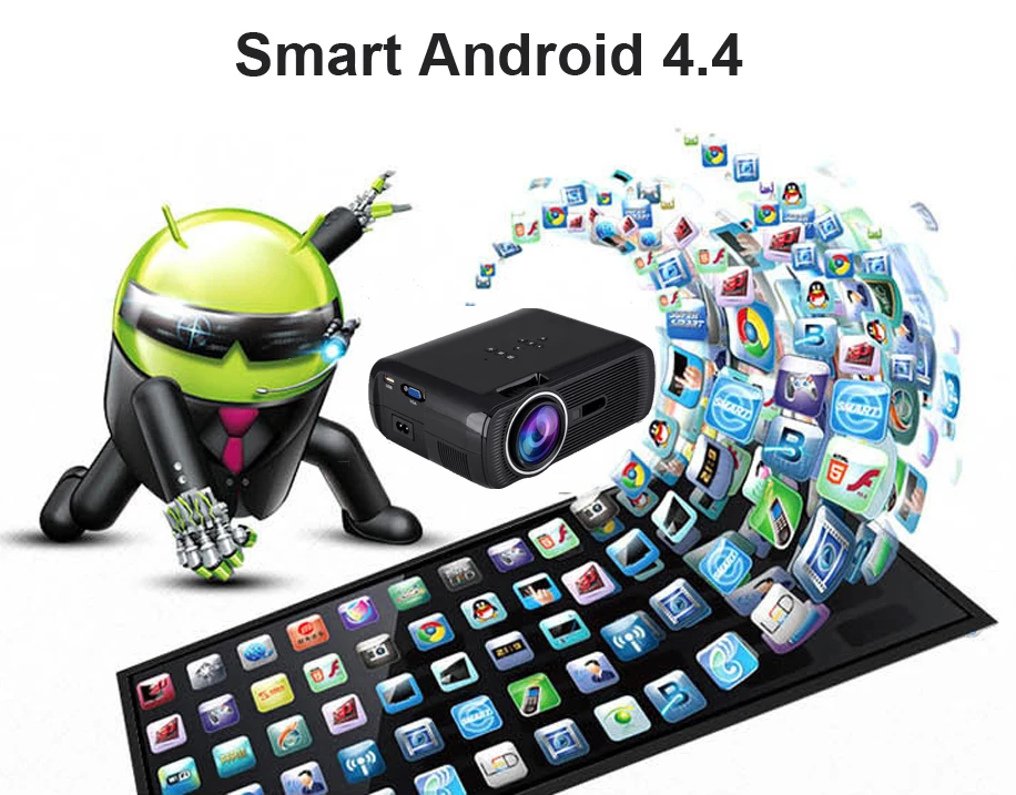 Wzatco Android 6.0 светодиодный мини-проектор домашнего кинотеатра 1800 люмен HD ЖК-дисплей