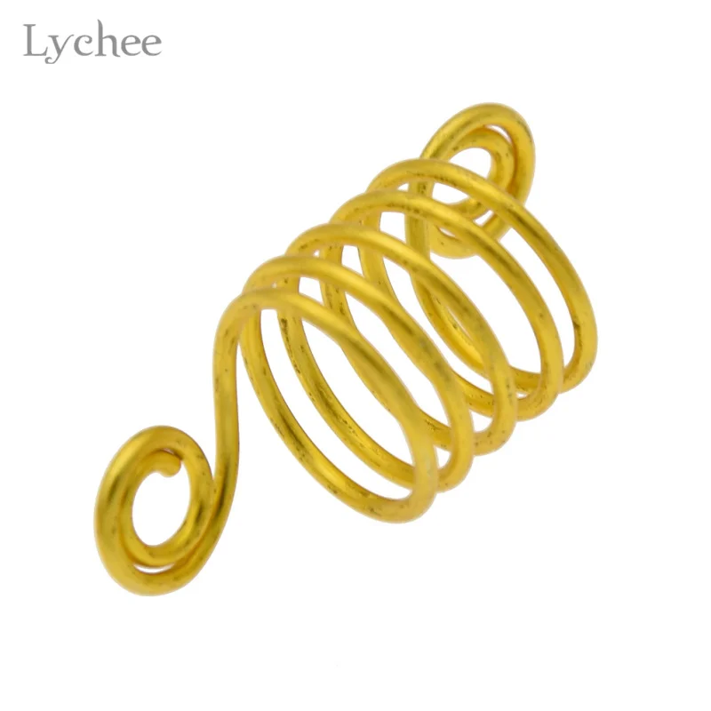 Lychee, 10 шт./лот, металлическая спиральная оплетка для волос, дредлок, бусина, запонки, кольца, трубка для волос, инструмент для укладки волос