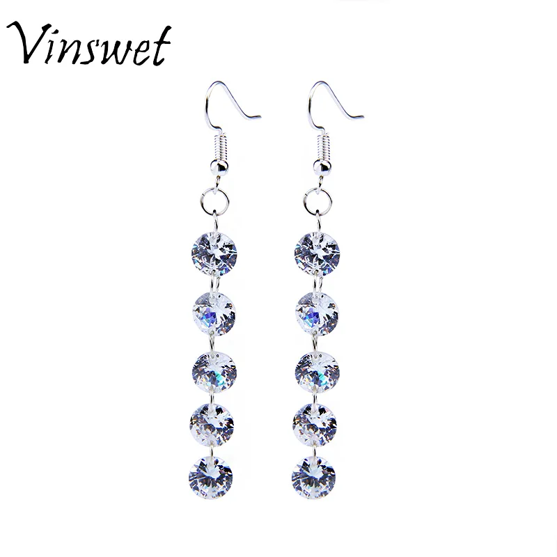 Vinswet Luxury Bling Five High Quality Zircon Crystal Earring Sparkly Rhinestone Dangle For Woman Bridal Jewelry | Украшения и