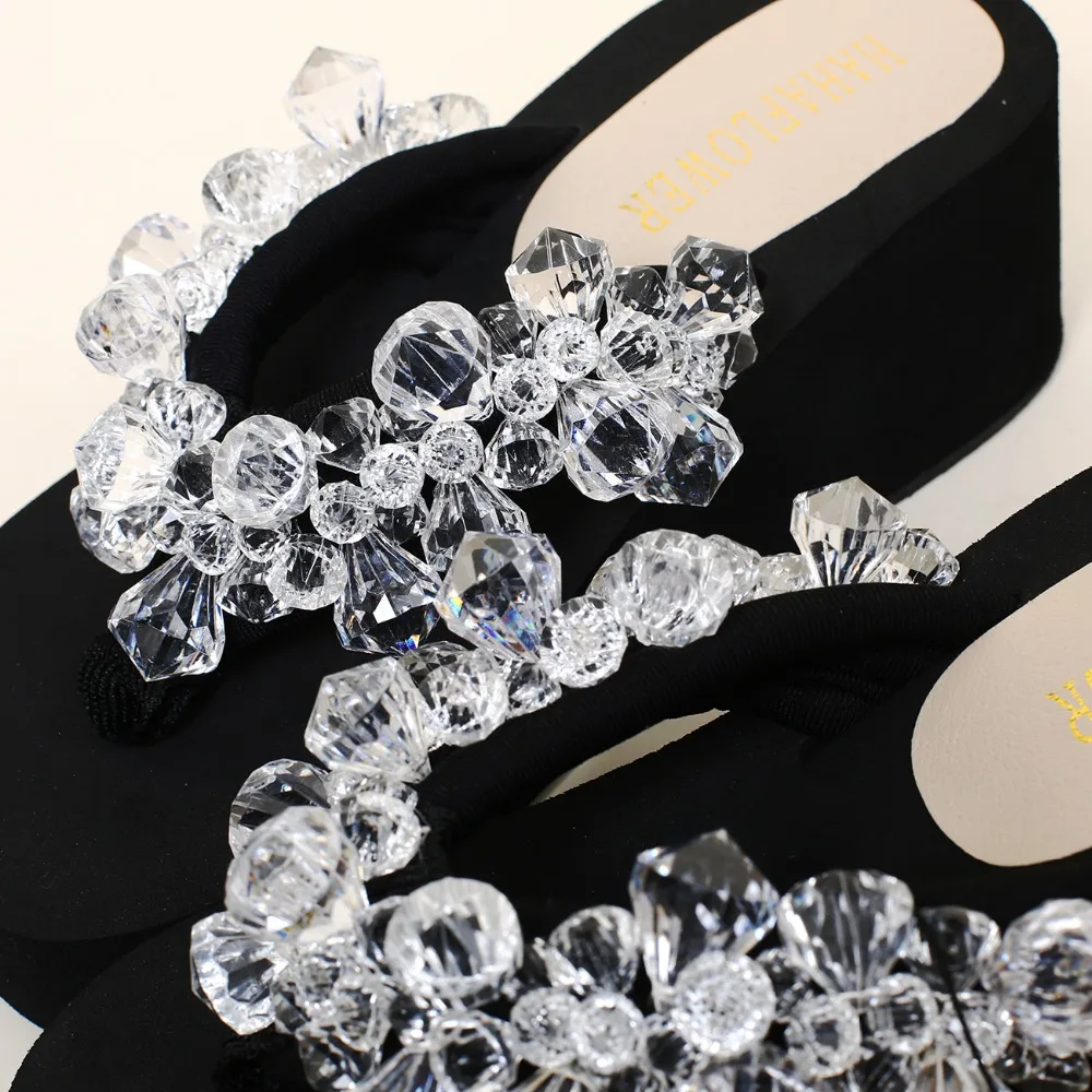 Летняя женская обувь HAHAFLOWER женские пляжные тапочки ручной работы с бриллиантами