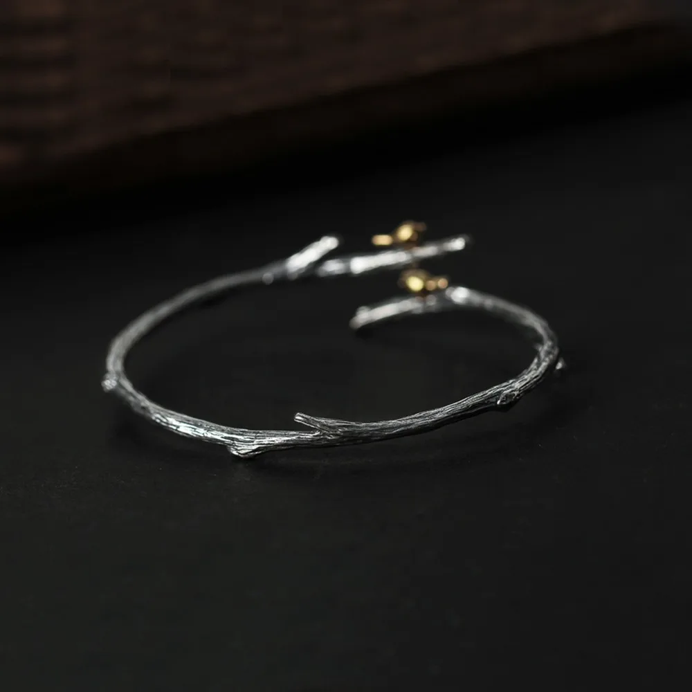 Lotus Fun реальные 925 Серебро Природный ручной Fine Jewelry Птица на ветке регулируемый браслет для женщин Bijoux