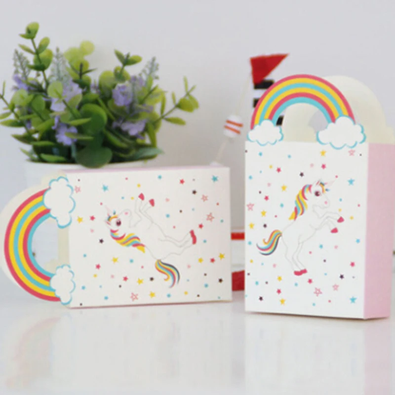 10 шт. бумажный мешок единорога Радуга с принтом &quotКонфеты&quot коробки подарочные