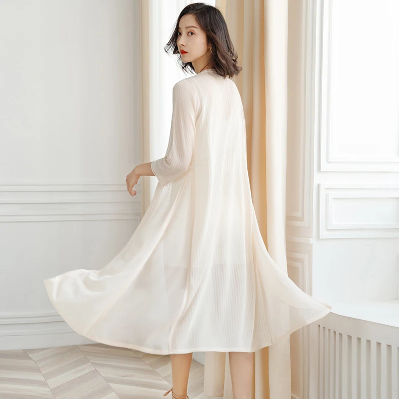 Knitted Cardigan Women 2019 Summer Long Over The Knee Sunscreen Shawl Coat Fashion Three Quarter Sleeve Thin Female Jacket M-XL |